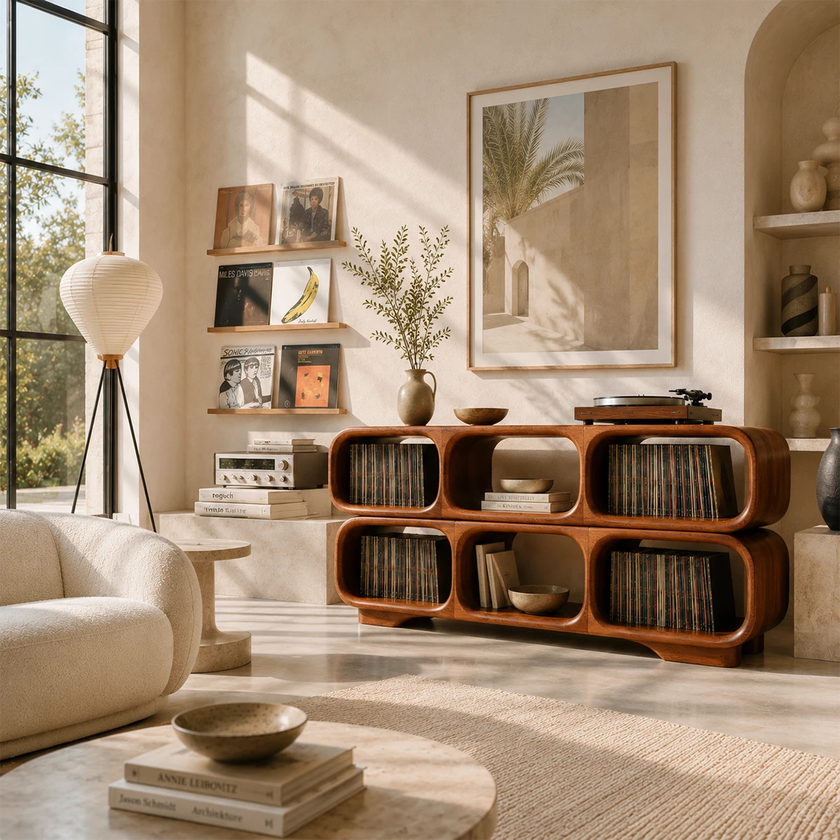 Modular Natural Solid Wood Record Player Stand With Rounded Vinyl Cubes - ArborisWood - 2