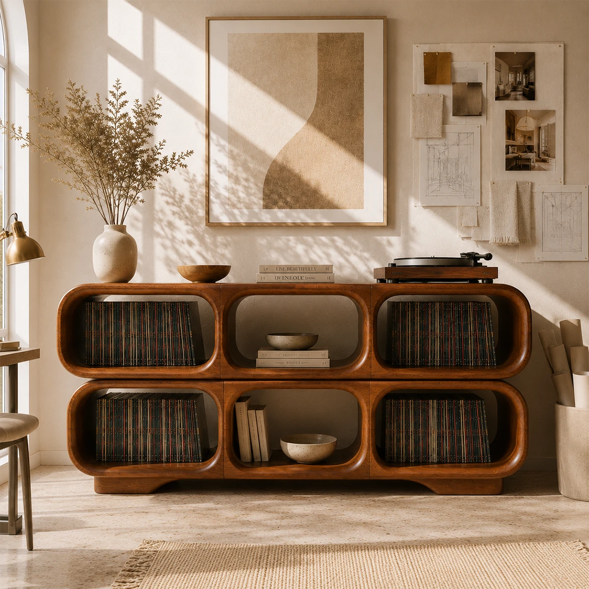 Modular Natural Solid Wood Record Player Stand With Rounded Vinyl Cubes - ArborisWood - 4