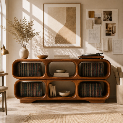 Modular Natural Solid Wood Record Player Stand With Rounded Vinyl Cubes - ArborisWood - 4