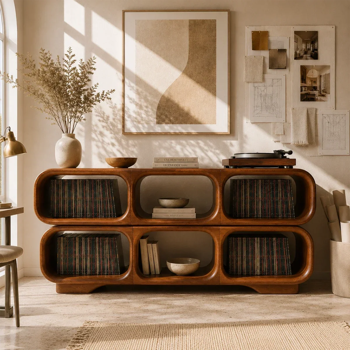 Modular Natural Solid Wood Record Player Stand With Rounded Vinyl Cubes - Arboriswood - 4