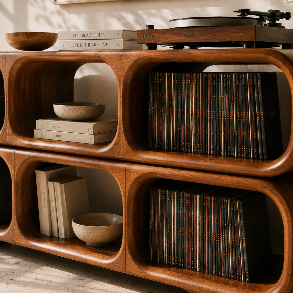 Modular Natural Solid Wood Record Player Stand With Rounded Vinyl Cubes - ArborisWood - 5