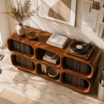 Modular Natural Solid Wood Record Player Stand With Rounded Vinyl Cubes - ArborisWood - 6
