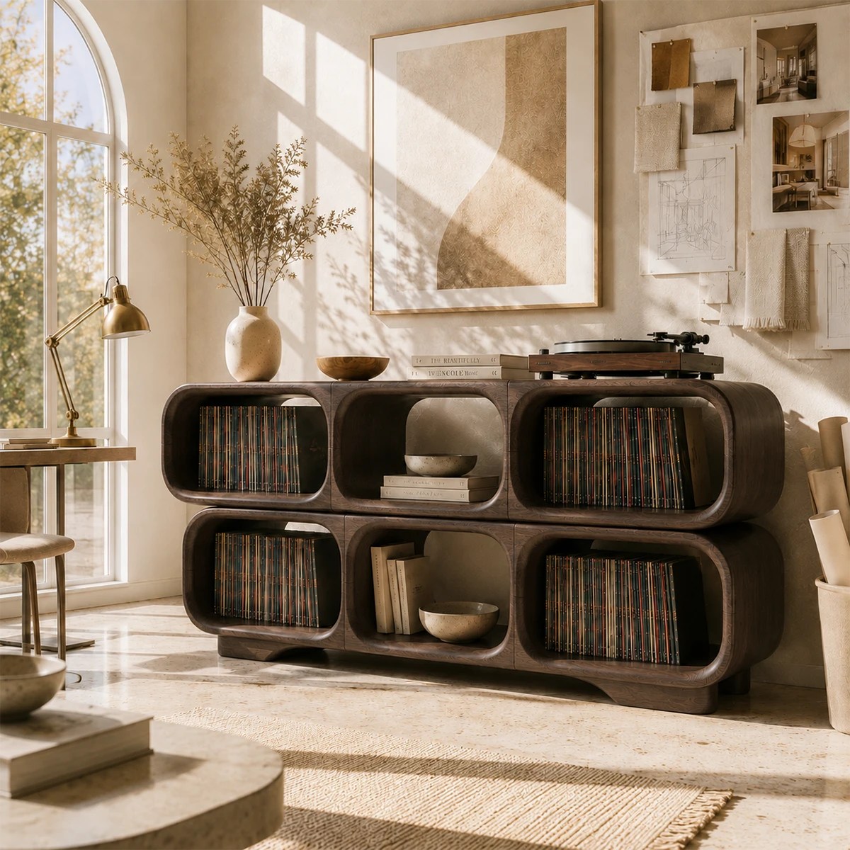 Modular Natural Solid Wood Record Player Stand With Rounded Vinyl Cubes - ArborisWood - 7