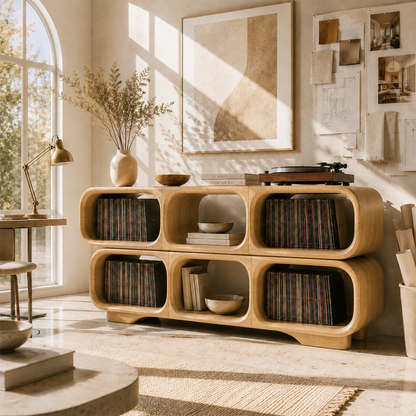 Modular Natural Solid Wood Record Player Stand With Rounded Vinyl Cubes - ArborisWood - 8