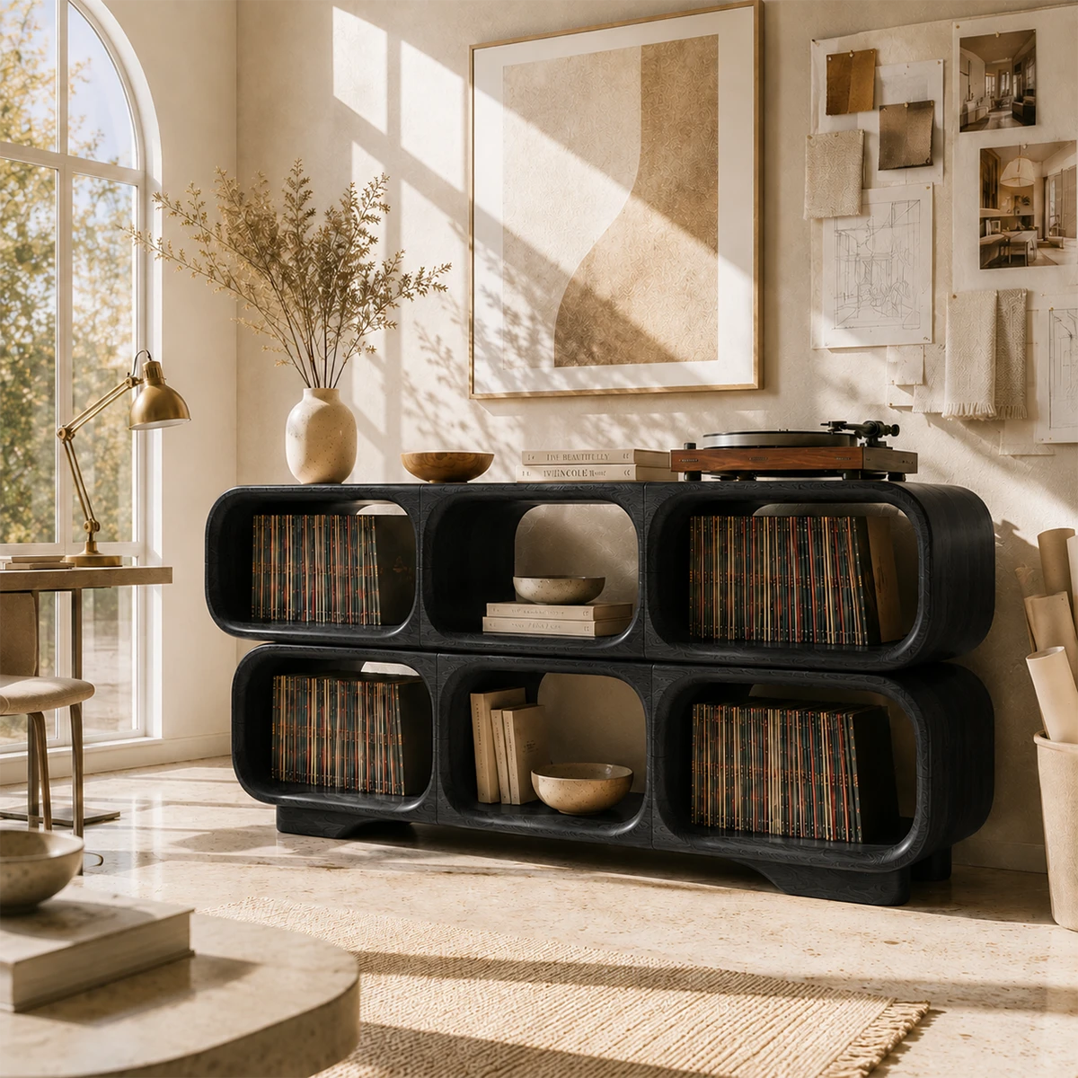 Modular Natural Solid Wood Record Player Stand With Rounded Vinyl Cubes - ArborisWood - 9