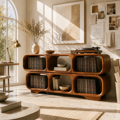Modular Natural Solid Wood Record Player Stand With Rounded Vinyl Cubes - ArborisWood