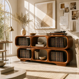 Modular Natural Solid Wood Record Player Stand With Rounded Vinyl Cubes - Arboriswood
