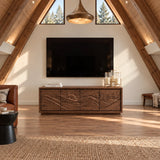 Contemporary TV stand in solid wood with artful relief facade and clean geometry
