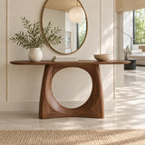 Narrow Console Table with Circular Cut-Out Pedestal and Oval Slab Top - Arboriswood - 2