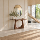 Narrow Console Table with Circular Cut-Out Pedestal and Oval Slab Top - Arboriswood - 3