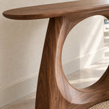 Narrow Console Table with Circular Cut-Out Pedestal and Oval Slab Top - Arboriswood - 4