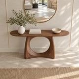 Narrow Console Table with Circular Cut-Out Pedestal and Oval Slab Top - Arboriswood - 5