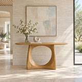Narrow Console Table with Circular Cut-Out Pedestal and Oval Slab Top - Arboriswood - 8