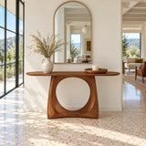 Narrow Console Table with Circular Cut-Out Pedestal and Oval Slab Top - Arboriswood - 9