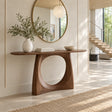 Narrow Console Table with Circular Cut-Out Pedestal and Oval Slab Top - Arboriswood