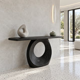 Narrow Console Table with Oval Ring-Pierced Pedestal and Rounded-End Slab Top - Arboriswood - 10