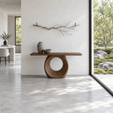 Narrow Console Table with Oval Ring-Pierced Pedestal and Rounded-End Slab Top - Arboriswood - 3