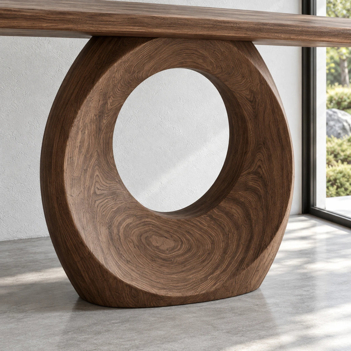 Narrow Console Table with Oval Ring-Pierced Pedestal and Rounded-End Slab Top - Arboriswood - 4
