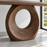 Narrow Console Table with Oval Ring-Pierced Pedestal and Rounded-End Slab Top - Arboriswood - 4