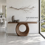 Narrow Console Table with Oval Ring-Pierced Pedestal and Rounded-End Slab Top - Arboriswood - 7