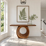 Narrow Console Table with Oval Ring-Pierced Pedestal and Rounded-End Slab Top - Arboriswood - 9
