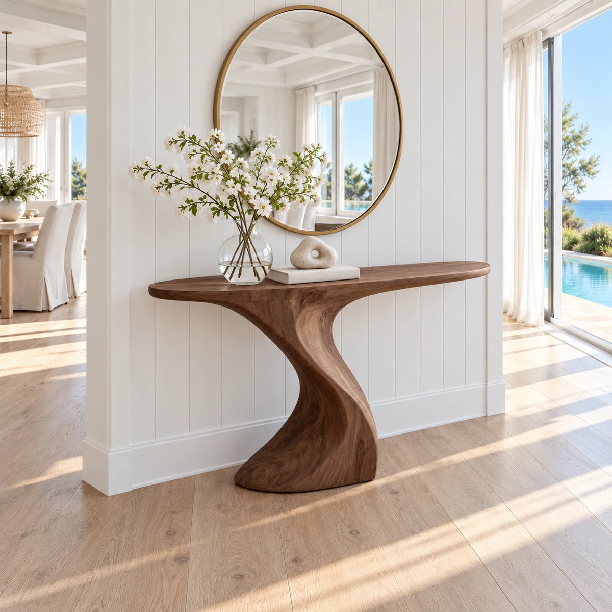 Narrow Console Table with Sculptural Pedestal Base in Natural Solid Wood - Arboriswood - 2