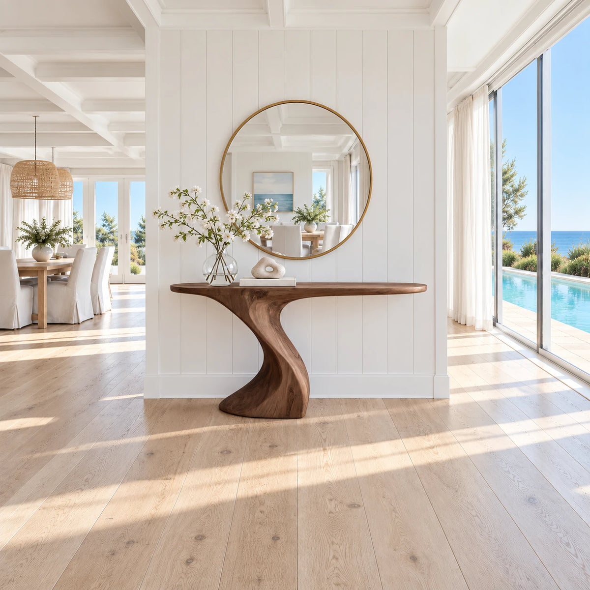 Narrow Console Table with Sculptural Pedestal Base in Natural Solid Wood - Arboriswood - 3