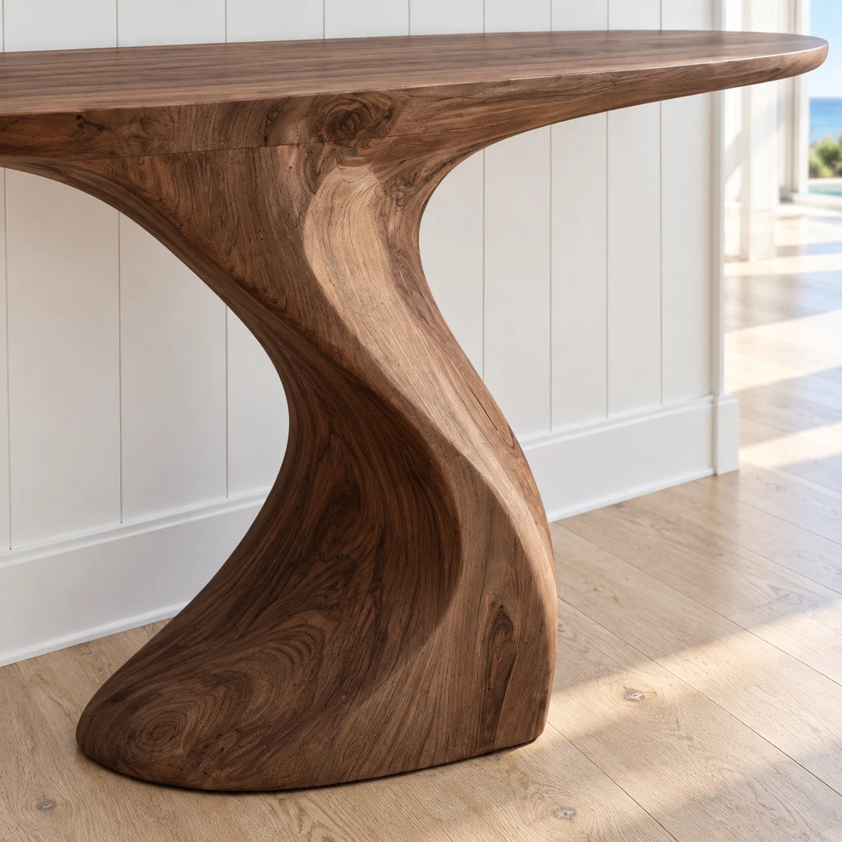 Narrow Console Table with Sculptural Pedestal Base in Natural Solid Wood - Arboriswood - 4