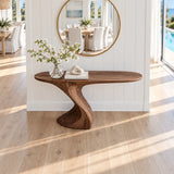Narrow Console Table with Sculptural Pedestal Base in Natural Solid Wood - Arboriswood - 5