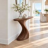 Narrow Console Table with Sculptural Pedestal Base in Natural Solid Wood - Arboriswood - 6
