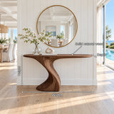 Narrow Console Table with Sculptural Pedestal Base in Natural Solid Wood - Arboriswood - 7
