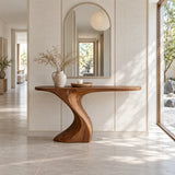 Narrow Console Table with Sculptural Pedestal Base in Natural Solid Wood - Arboriswood - 9