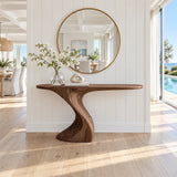 Narrow Console Table with Sculptural Pedestal Base in Natural Solid Wood - Arboriswood