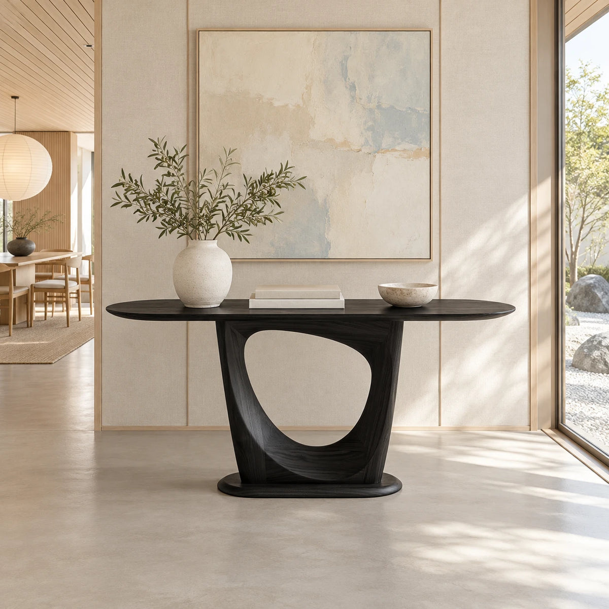 Narrow Entryway Table with Oval Slab Top and Open Triangle Pedestal Base - Arboriswood - 10