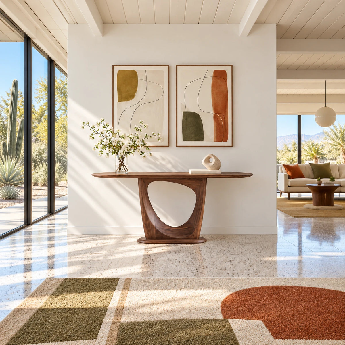 Narrow Entryway Table with Oval Slab Top and Open Triangle Pedestal Base - Arboriswood - 3