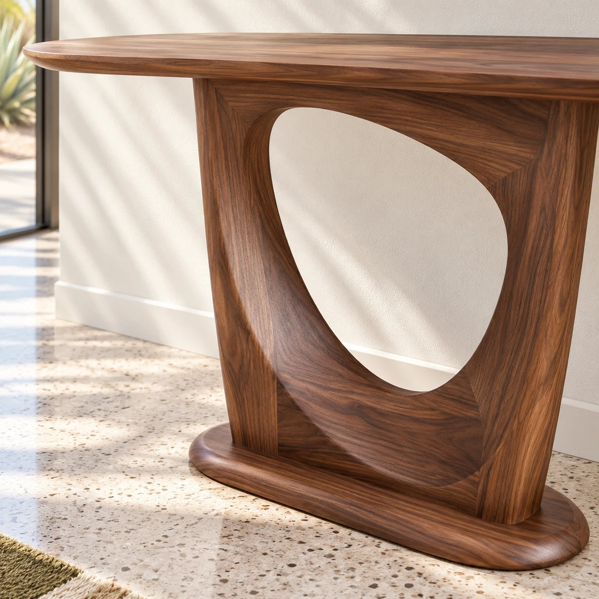 Narrow Entryway Table with Oval Slab Top and Open Triangle Pedestal Base - Arboriswood - 4