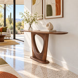 Narrow Entryway Table with Oval Slab Top and Open Triangle Pedestal Base - Arboriswood - 6