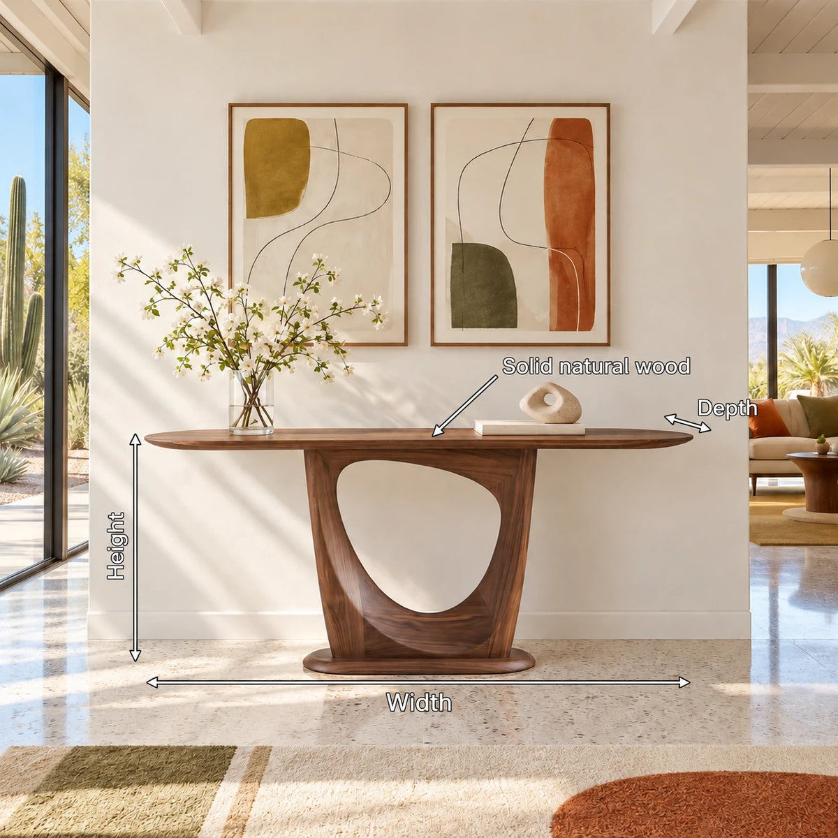 Narrow Entryway Table with Oval Slab Top and Open Triangle Pedestal Base - Arboriswood - 7