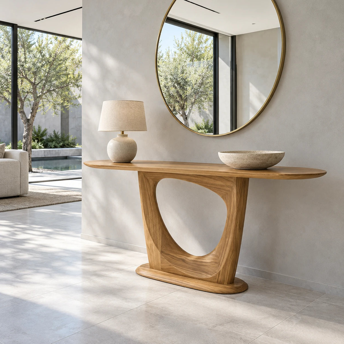 Narrow Entryway Table with Oval Slab Top and Open Triangle Pedestal Base - Arboriswood - 8