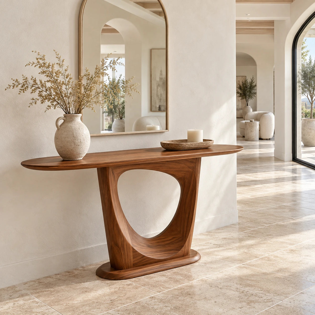 Narrow Entryway Table with Oval Slab Top and Open Triangle Pedestal Base - Arboriswood - 9