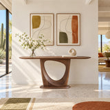 Narrow Entryway Table with Oval Slab Top and Open Triangle Pedestal Base - Arboriswood