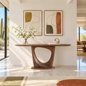 Narrow Entryway Table with Oval Slab Top and Open Triangle Pedestal Base - Arboriswood