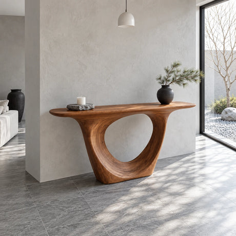Narrow Entryway Table with Teardrop Open-Loop Pedestal and Tapered Slab Top - Arboriswood - 2