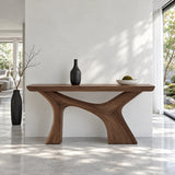 Narrow Entryway Table with Y-Shaped Arched Pedestal and Chunky Slab Top - Arboriswood - 10