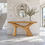 Narrow Entryway Table with Y-Shaped Arched Pedestal and Chunky Slab Top - Arboriswood - 11