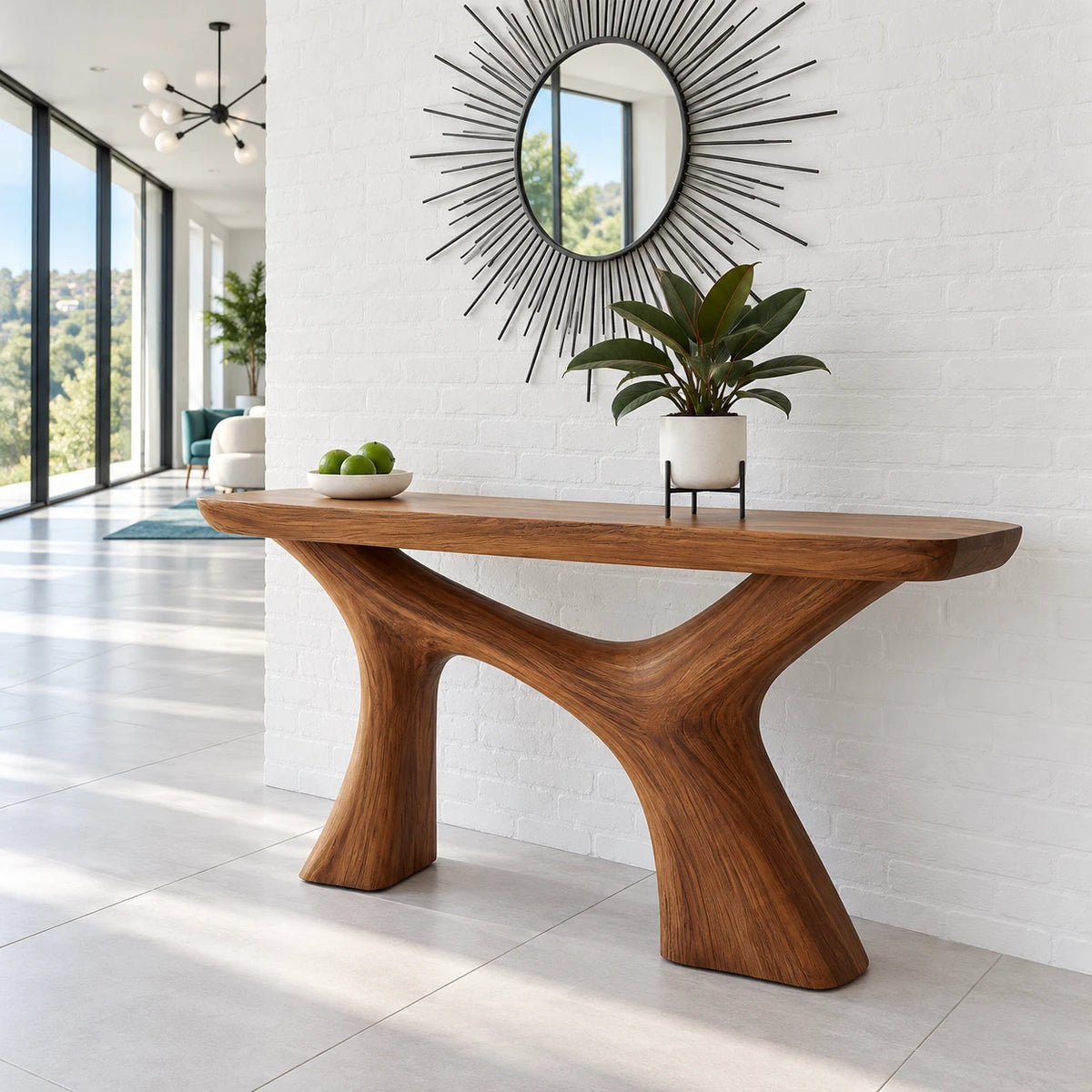 Narrow Entryway Table with Y-Shaped Arched Pedestal and Chunky Slab Top - Arboriswood - 12