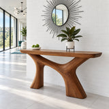 Narrow Entryway Table with Y-Shaped Arched Pedestal and Chunky Slab Top - Arboriswood - 12
