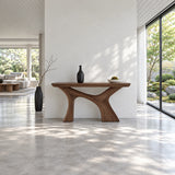Narrow Entryway Table with Y-Shaped Arched Pedestal and Chunky Slab Top - Arboriswood - 3