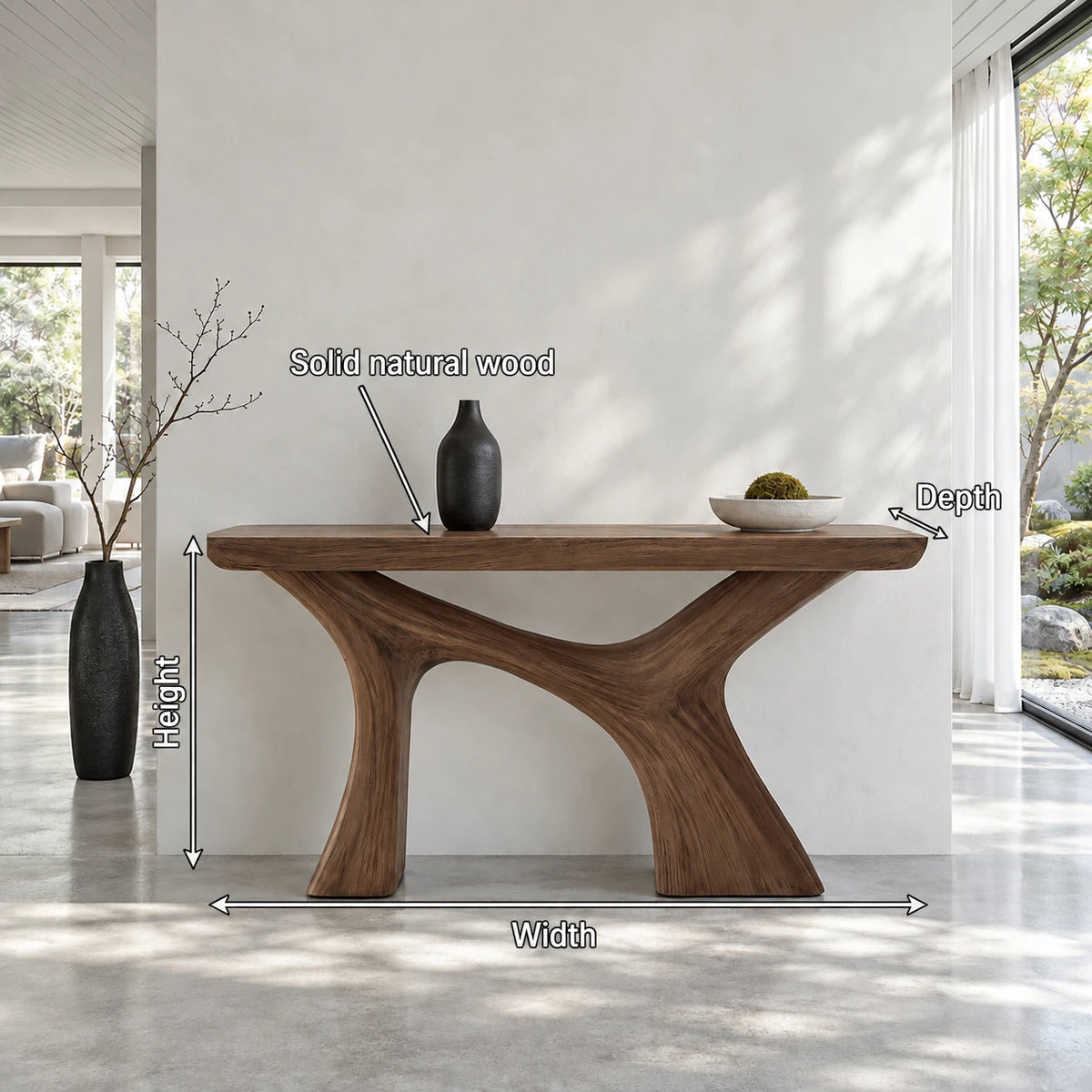 Narrow Entryway Table with Y-Shaped Arched Pedestal and Chunky Slab Top - Arboriswood - 7