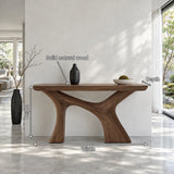 Narrow Entryway Table with Y-Shaped Arched Pedestal and Chunky Slab Top - Arboriswood - 7